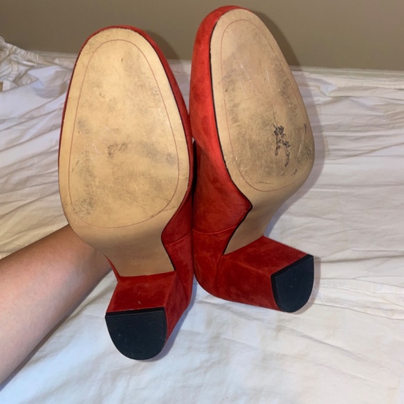 1.STATE Preete Block Heel Booties size 9 / 40 suede red-orange rust - FLAWS - Picture 7 of 10